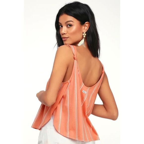 RVCA Crown Washed Coral Striped Tank Top Size S - Picture 1 of 11